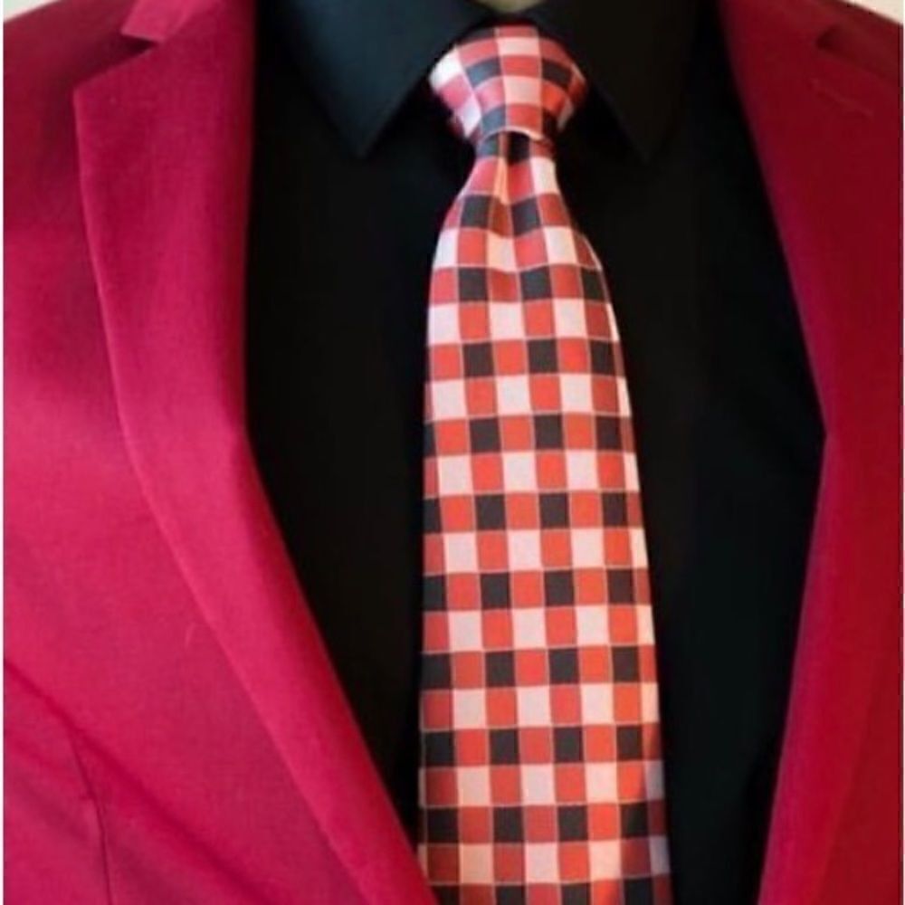 ‎Clarence Henningham Red and Gray Checkered Tie